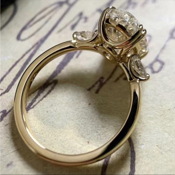 New Luxury Yellow Gold Plated Oval Diamond Ring - Picture 6 of 16